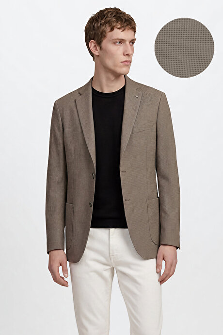 Slim Fit Dar Kesim Mono Yaka Torba Cepli Armürlü Blazer Mint Ceket resmi