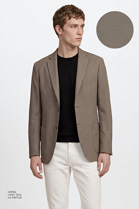 Slim Fit Dar Kesim Mono Yaka Torba Cepli Armürlü Blazer Mint Ceket resmi