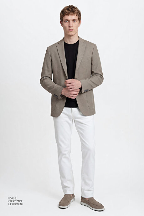 Slim Fit Dar Kesim Mono Yaka Torba Cepli Armürlü Blazer Mint Ceket resmi
