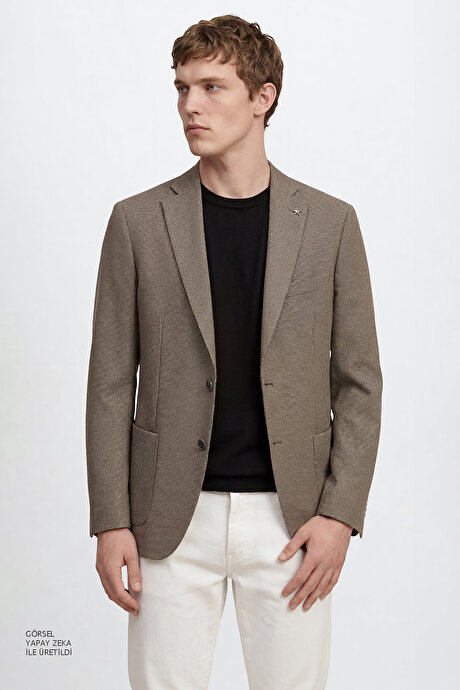 Slim Fit Dar Kesim Mono Yaka Torba Cepli Armürlü Blazer Mint Ceket resmi