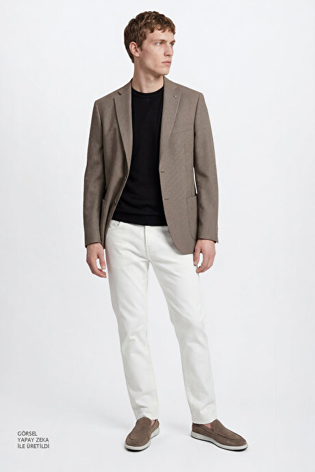 Slim Fit Dar Kesim Mono Yaka Torba Cepli Armürlü Blazer Mint Ceket resmi