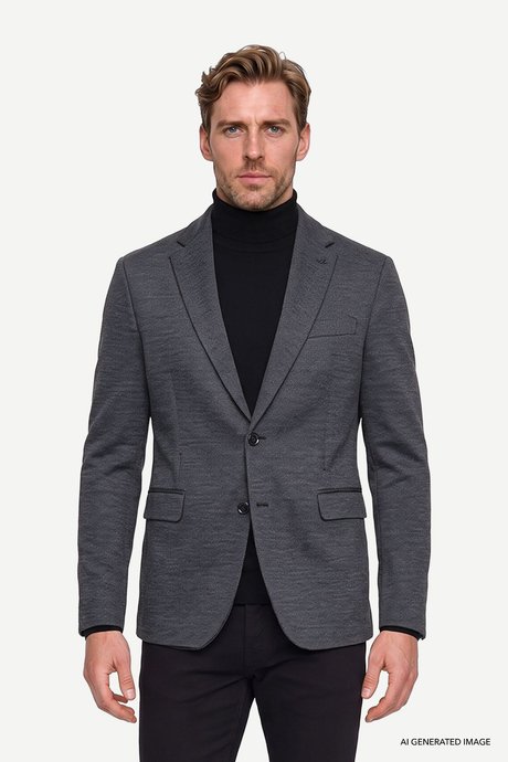 Slim Fit Dar Kesim Mono Yaka Kapak Cepli Armürlü Siyah Ceket resmi
