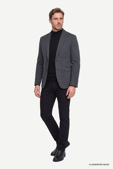 Slim Fit Dar Kesim Mono Yaka Kapak Cepli Armürlü Siyah Ceket resmi
