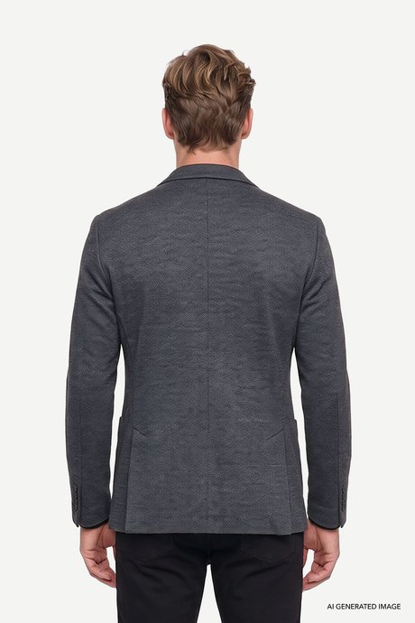 Slim Fit Dar Kesim Mono Yaka Kapak Cepli Armürlü Siyah Ceket resmi
