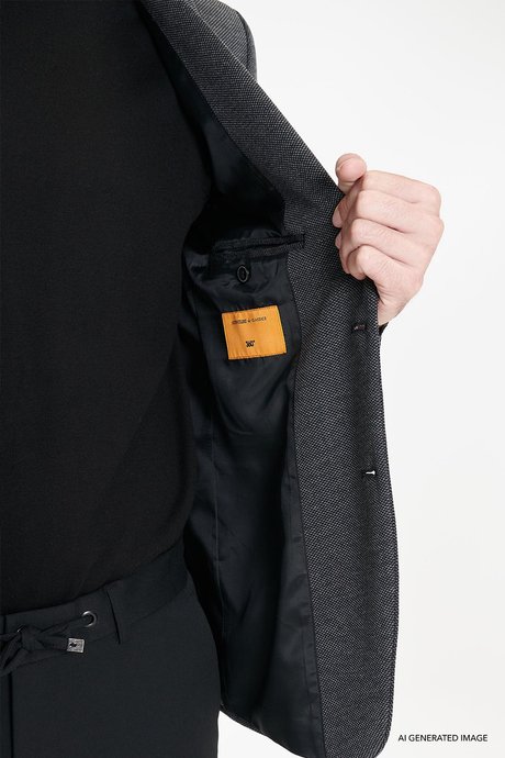 Slim Fit Dar Kesim Mono Yaka Kapak Cepli Armürlü Siyah Ceket resmi