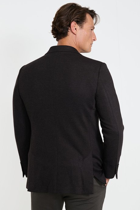 Slim Fit Dar Kesim Mono Yaka Torba Cepli Armürlü Casual Kahverengi Ceket resmi