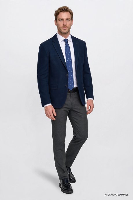 Regular Fit Normal Kesim Mono Yaka Kapak Cepli Esnek Armürlü Blazer Lacivert Ceket resmi