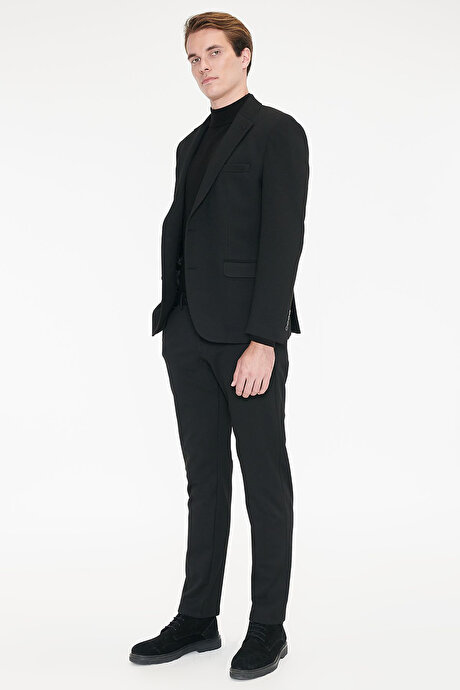 Regular Fit Normal Kesim Mono Yaka Kapak Cepli Esnek Armürlü Blazer Siyah Ceket resmi