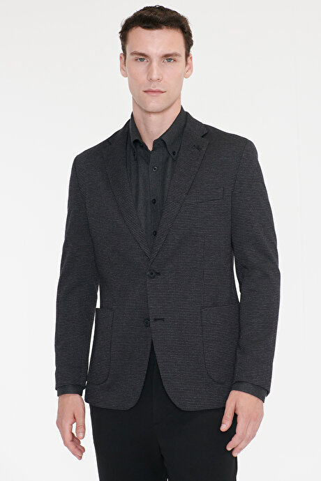 Pamuklu Slim Fit Dar Kesim Mono Yaka Torba Cepli Antrasit Ceket resmi