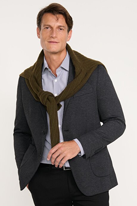 Pamuklu Slim Fit Dar Kesim Mono Yaka Torba Cepli Antrasit Ceket resmi