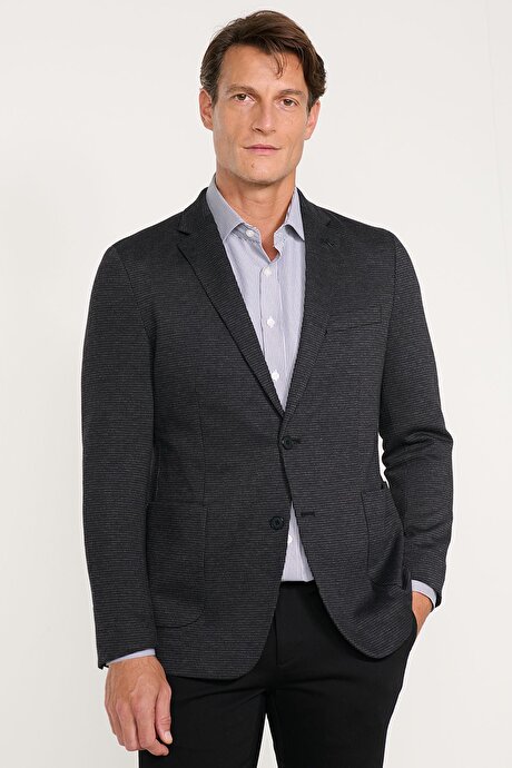 Pamuklu Slim Fit Dar Kesim Mono Yaka Torba Cepli Antrasit Ceket resmi