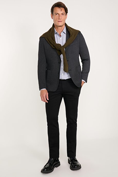 Pamuklu Slim Fit Dar Kesim Mono Yaka Torba Cepli Antrasit Ceket resmi