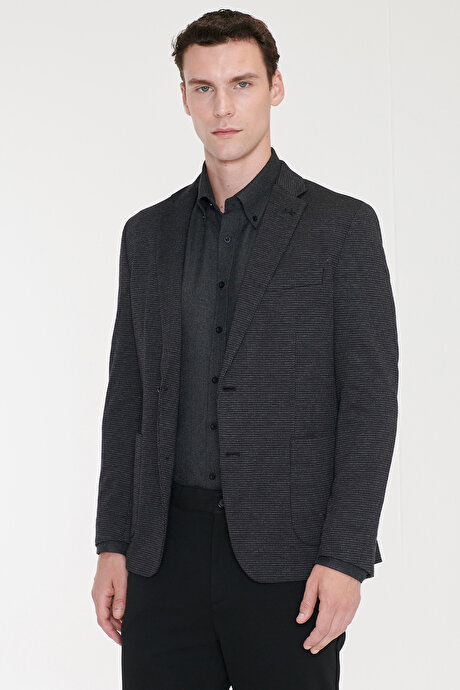 Pamuklu Slim Fit Dar Kesim Mono Yaka Torba Cepli Antrasit Ceket resmi