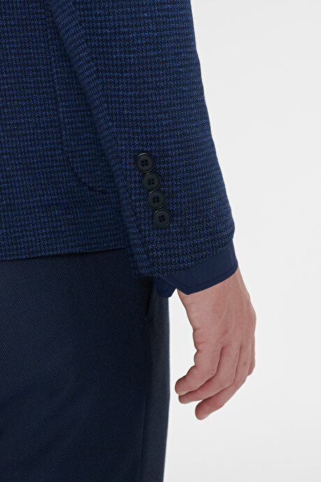Pamuklu Regular Fit Normal Kesim Mono Yaka Torba Cepli Desenli Lacivert Ceket resmi