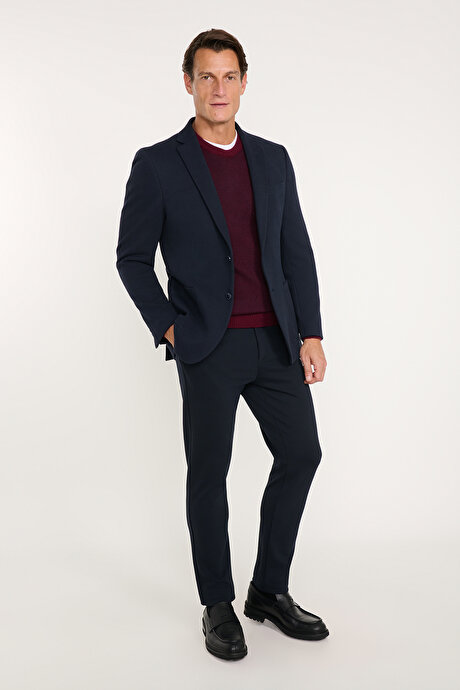 360 Her Yöne Esneyen Pamuklu Slim Fit Dar Kesim Mono Yaka Torba Cepli Casual Lacivert Ceket resmi