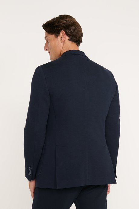 360 Her Yöne Esneyen Pamuklu Slim Fit Dar Kesim Mono Yaka Torba Cepli Casual Lacivert Ceket resmi