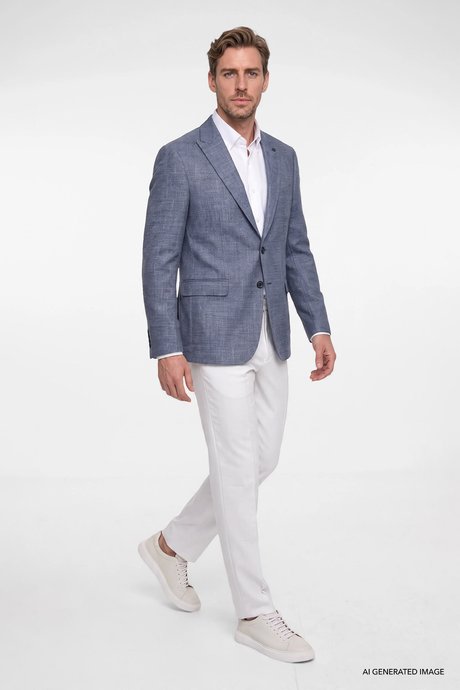 Slim Fit Dar Kesim Kırlangıç Yaka Desenli Kapak Cepli Casual Lacivert Ceket resmi