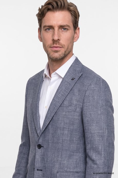 Slim Fit Dar Kesim Kırlangıç Yaka Desenli Kapak Cepli Casual Lacivert Ceket resmi