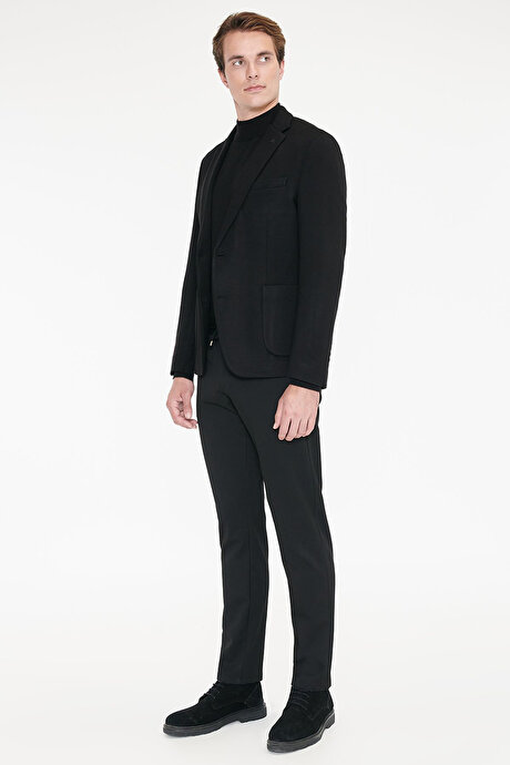 Pamuklu Slim Fit Dar Kesim Mono Yaka Torba Cepli Siyah Ceket resmi