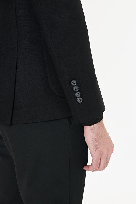 Pamuklu Slim Fit Dar Kesim Mono Yaka Torba Cepli Siyah Ceket resmi