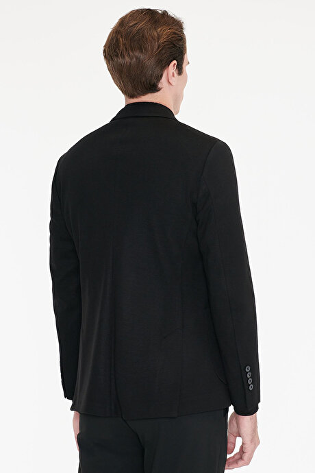 Pamuklu Slim Fit Dar Kesim Mono Yaka Torba Cepli Siyah Ceket resmi