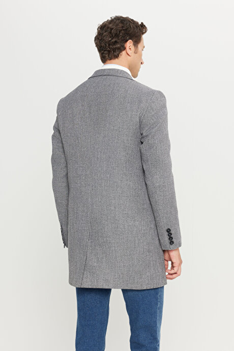 Standart Fit Normal Kesim Mono Yaka Desenli Kapak Cepli Antrasit Palto resmi