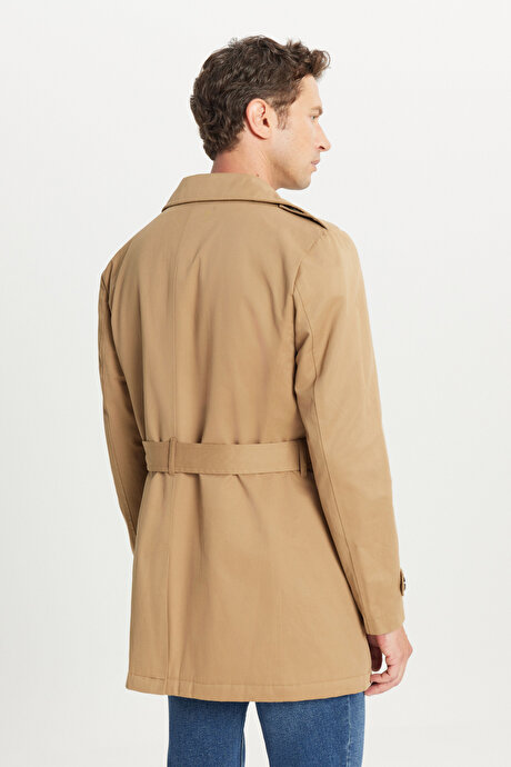 Pamuklu Standart Fit Normal Kesim Gömlek Yaka Yan Cepli Bej Trençkot resmi