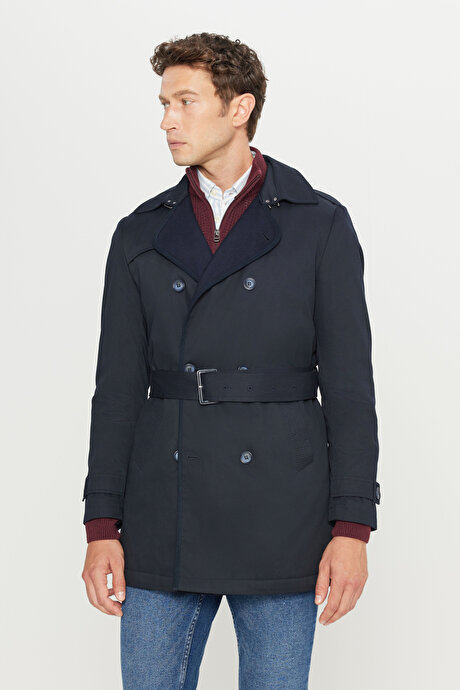 Pamuklu Standart Fit Normal Kesim Gömlek Yaka Yan Cepli Lacivert Trençkot resmi