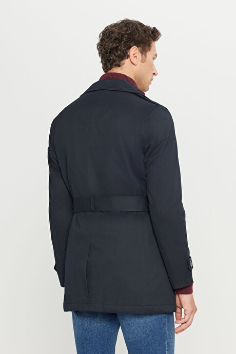 Pamuklu Standart Fit Normal Kesim Gömlek Yaka Yan Cepli Lacivert Trençkot resmi