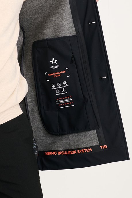 Standart Fit Normal Kesim Gömlek Yaka Fleto Cepli Siyah Trençkot resmi