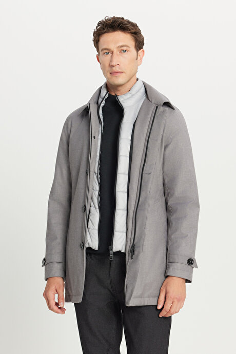 Standart Fit Normal Kesim Gömlek Yaka Yan Cepli Gri Kaban resmi