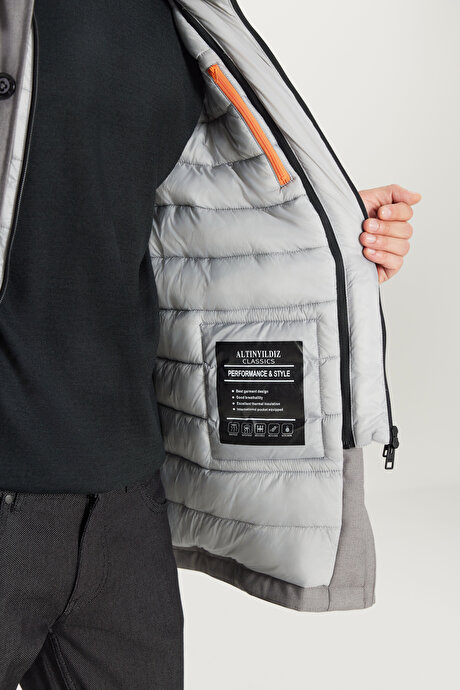 Standart Fit Normal Kesim Gömlek Yaka Yan Cepli Gri Kaban resmi