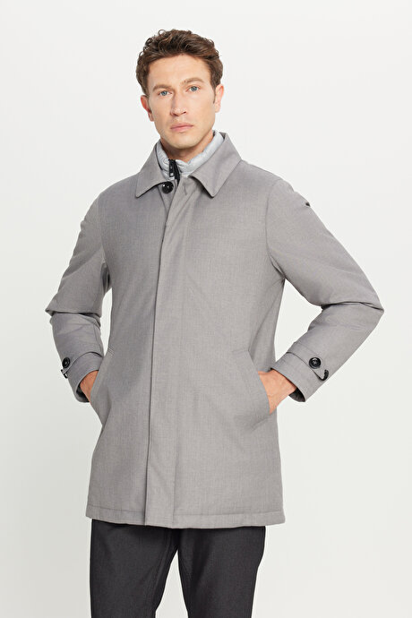 Standart Fit Normal Kesim Gömlek Yaka Yan Cepli Gri Kaban resmi