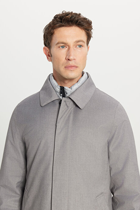 Standart Fit Normal Kesim Gömlek Yaka Yan Cepli Gri Kaban resmi