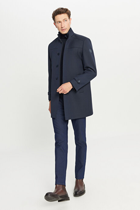 Yünlü Standart Fit Normal Kesim Dik Yaka Diagonal Desenli Yan