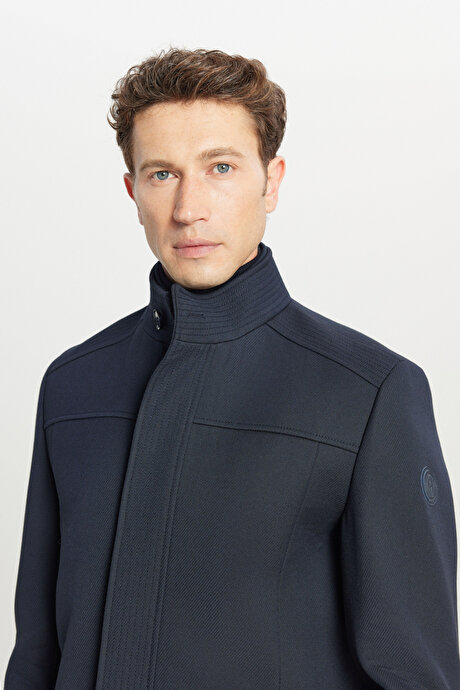 Yünlü Standart Fit Normal Kesim Dik Yaka Diagonal Desenli Yan