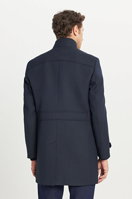 Yünlü Standart Fit Normal Kesim Dik Yaka Diagonal Desenli Yan