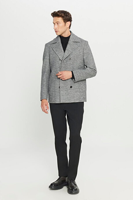 Kaşe Standart Fit Normal Kesim Mono Yaka Balıksırtı Desenli Yan Cepli Antrasit Kaban resmi