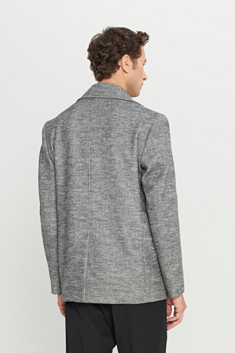 Kaşe Standart Fit Normal Kesim Mono Yaka Balıksırtı Desenli Yan Cepli Antrasit Kaban resmi