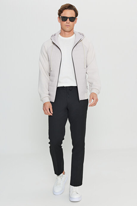 Standart Fit Normal Kesim Dolgulu Kapüşonlu Yan Cepli Bej Mont resmi