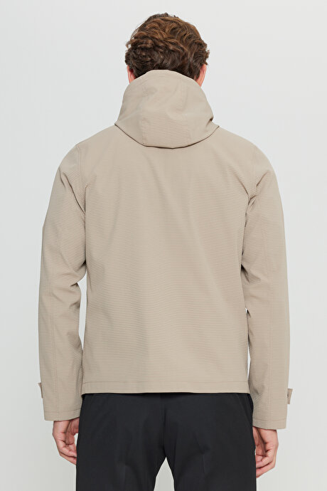 Softshell Standart Fit Normal Kesim Kapüşonlu Cepli Bej Mont resmi