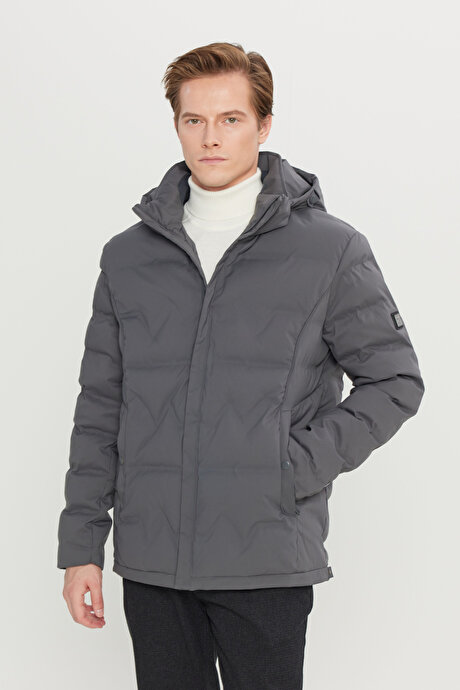 Standart Fit Normal Kesim Kapüşon Yaka Yan Cepli Casual Gri Mont resmi