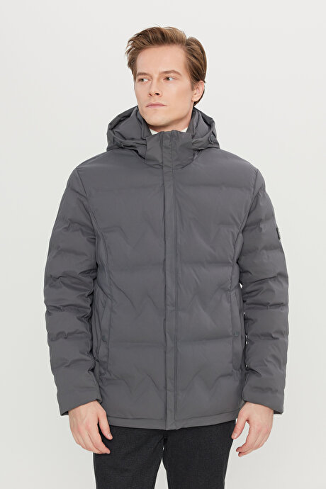 Standart Fit Normal Kesim Kapüşon Yaka Yan Cepli Casual Gri Mont resmi