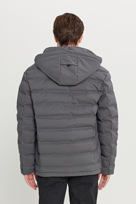 Standart Fit Normal Kesim Kapüşon Yaka Yan Cepli Casual Gri Mont resmi