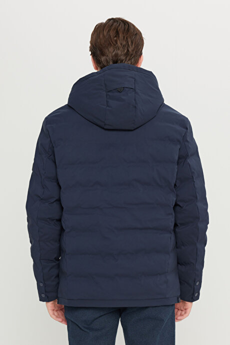 Standart Fit Normal Kesim Kapüşon Yaka Yan Cepli Casual Lacivert Mont resmi