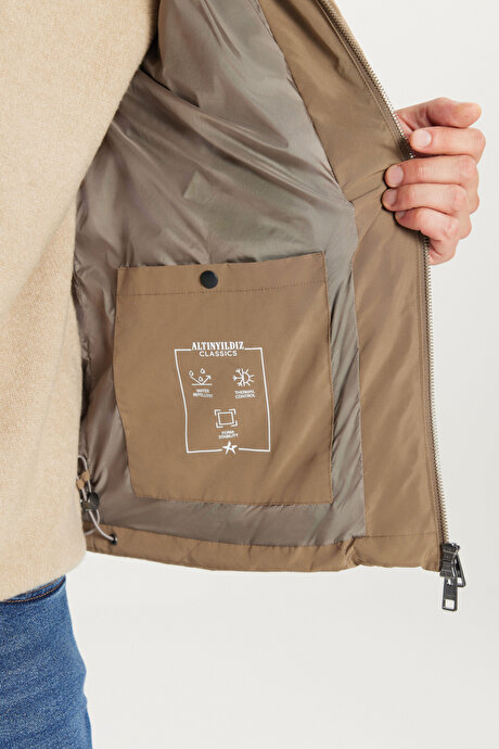 Standart Fit Normal Kesim Kapüşon Yaka Yan Cepli Casual Vizon Mont resmi