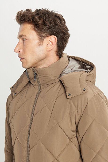 Standart Fit Normal Kesim Kapüşon Yaka Yan Cepli Casual Vizon Mont resmi