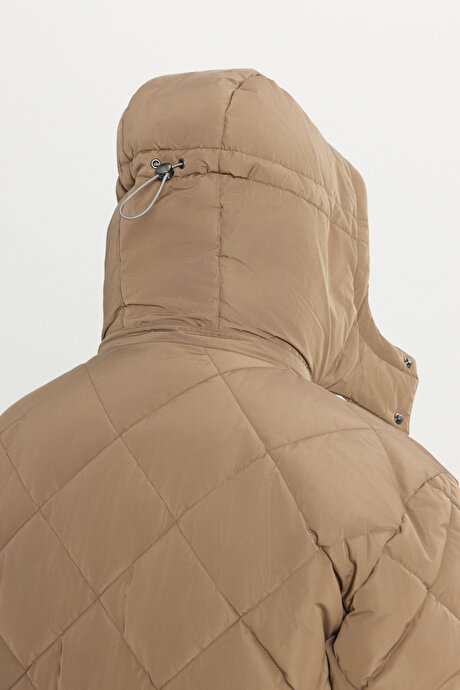 Standart Fit Normal Kesim Kapüşon Yaka Yan Cepli Casual Vizon Mont resmi