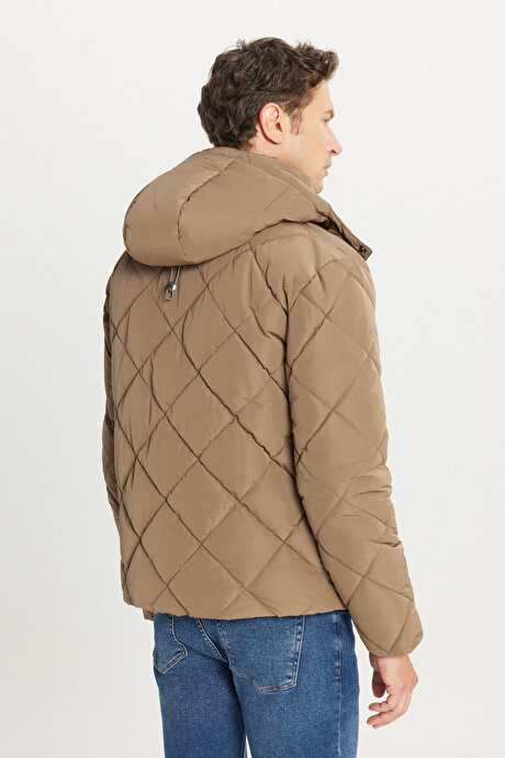 Standart Fit Normal Kesim Kapüşon Yaka Yan Cepli Casual Vizon Mont resmi