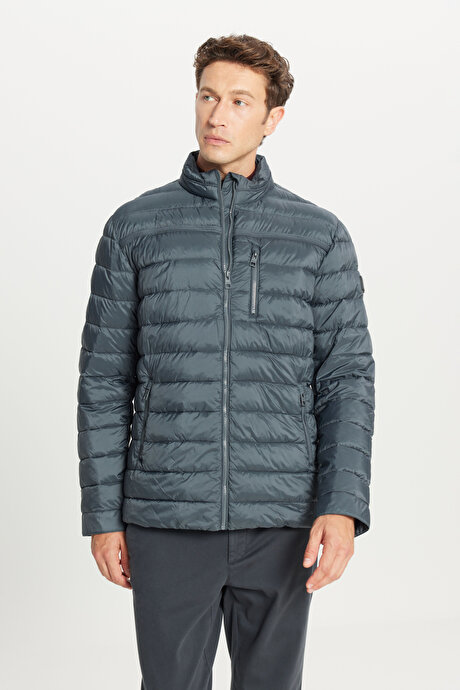 Standart Fit Normal Kesim Dik Yaka Yan Cepli Casual Antrasit Mont resmi